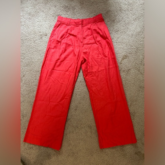 NWT Abercrombie and Fitch Coral Linen Wide Leg Trousers in Size Medium. - Picture 1 of 7
